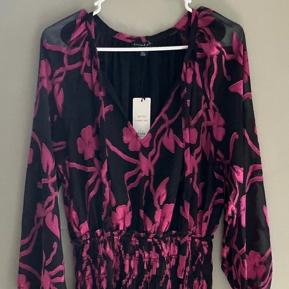 Current Air Dresses & Skirts - Current Air S Floral Sheer Pleated Smocked Fit N Flare Long Sleeve Dress Holiday